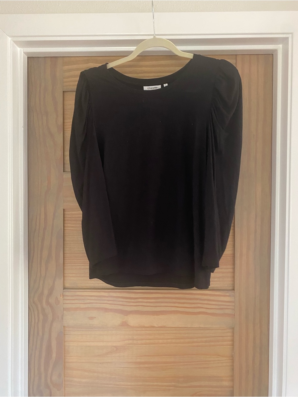 Chico's Black Long-Sleeve Puff Shoulder Blouse